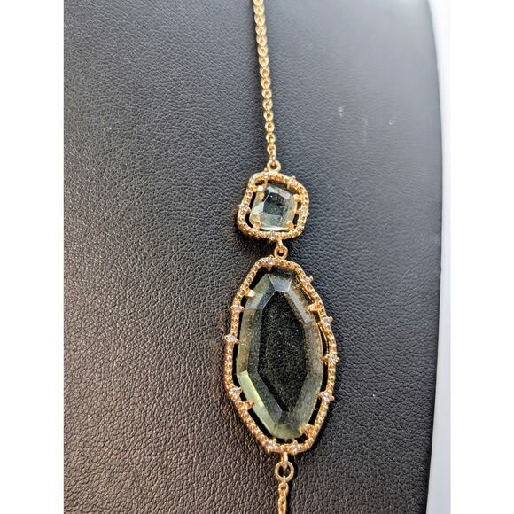 Hand-Crafted Abstract Blue Green Glass Crystal & CZ Gold Plated Chain Necklace - Picture 6 of 8
